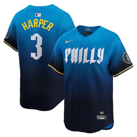 Men's Philadelphia Phillies #3 Bryce Harper Nike Blue 2024 City Connect Limited Player Jersey